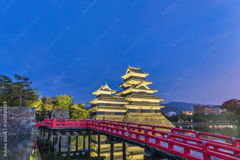 Matsumoto Nagano, night at Matsumoto Castle in autumn season