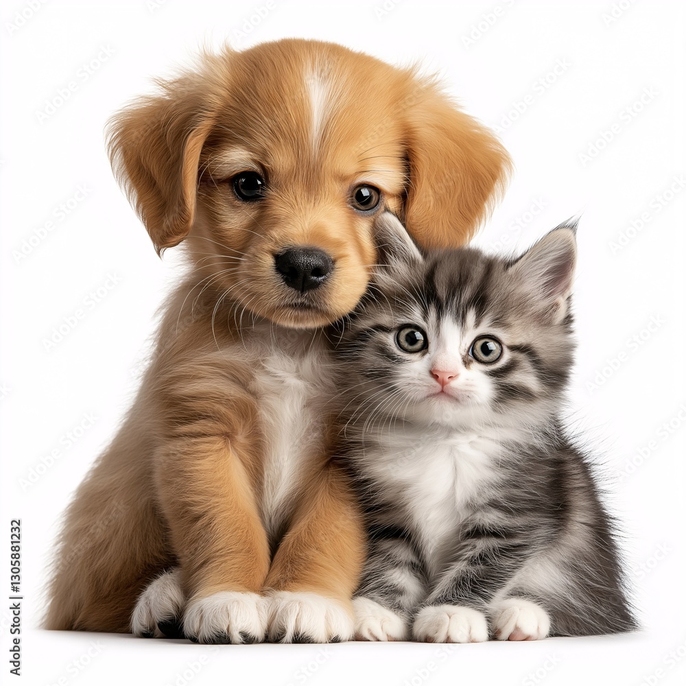 Cute Puppy and Kitten: Adorable Pets in Playful, Furry Companionship Cute Puppy and Kitten: Adorable Pets in Playful, Furry Companionship