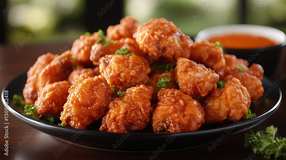 Crispy Fried Chicken Bites on Plate Crispy Fried Chicken Bites on Plate