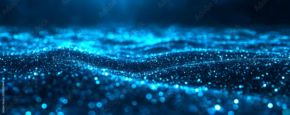 Blue particle wave, dark background, abstract design Blue particle wave, dark background, abstract design