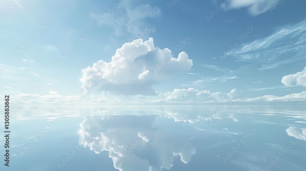 Naklejka premium Serene sky with fluffy clouds reflected in water