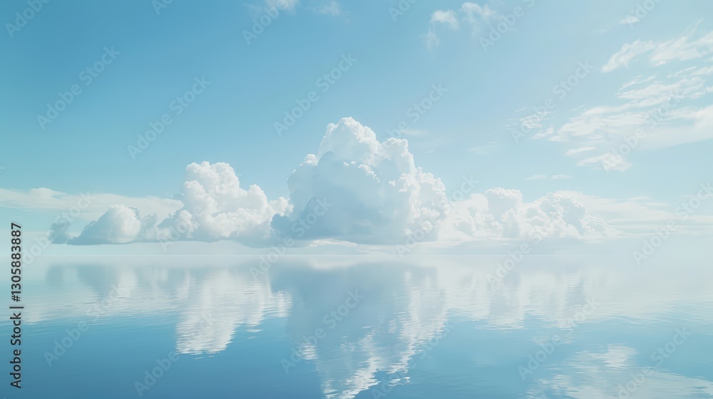 Fototapeta premium Serene blue sky with fluffy clouds reflecting
