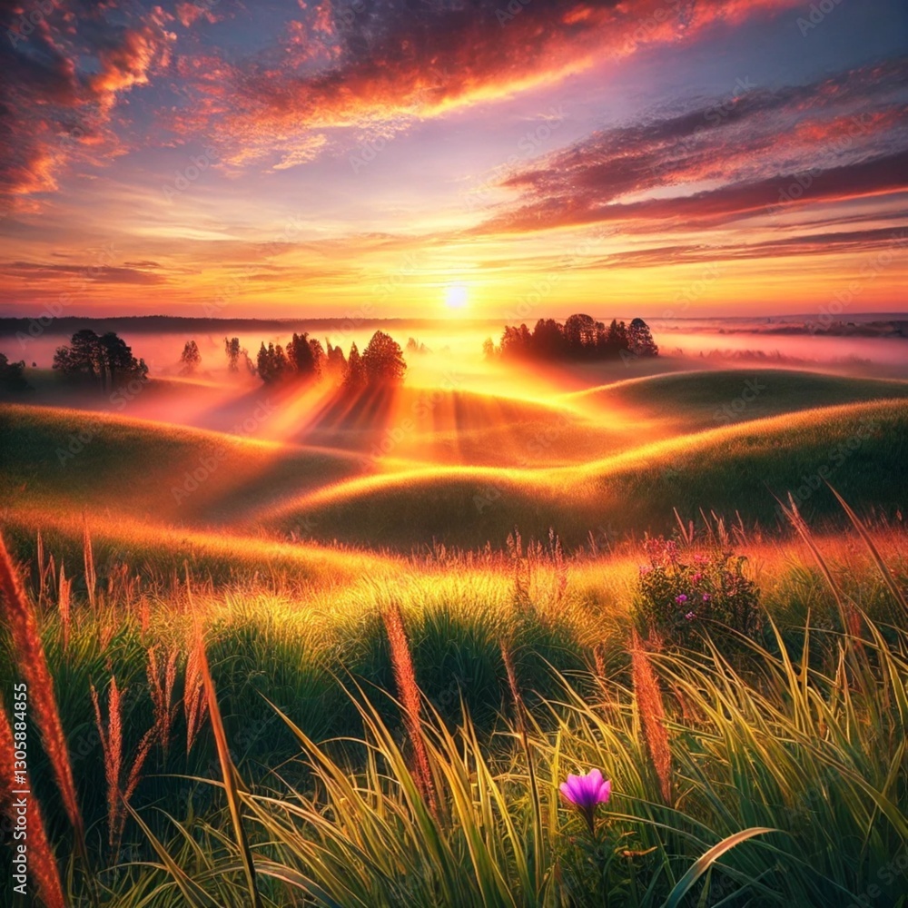 Fototapeta premium sunset over field