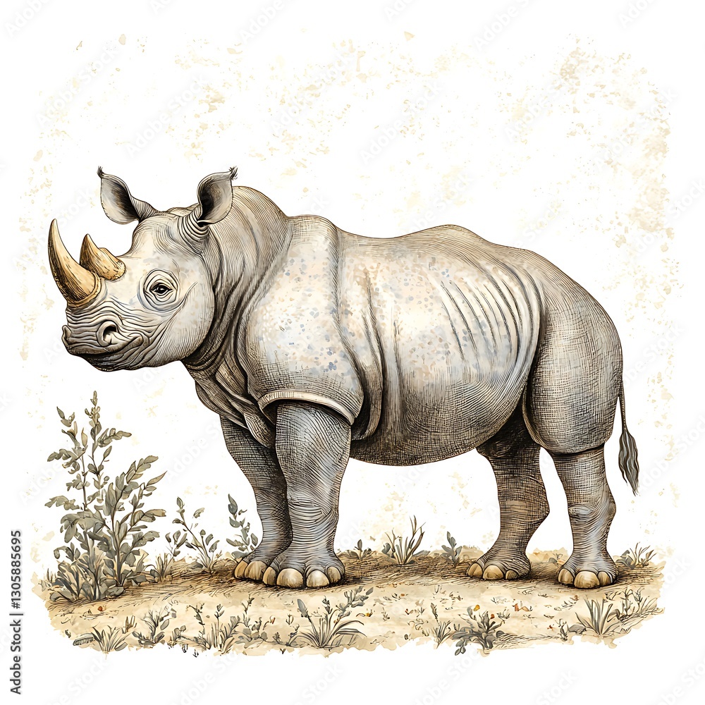 Fototapeta premium Majestic Rhinoceros in Savannah Landscape.