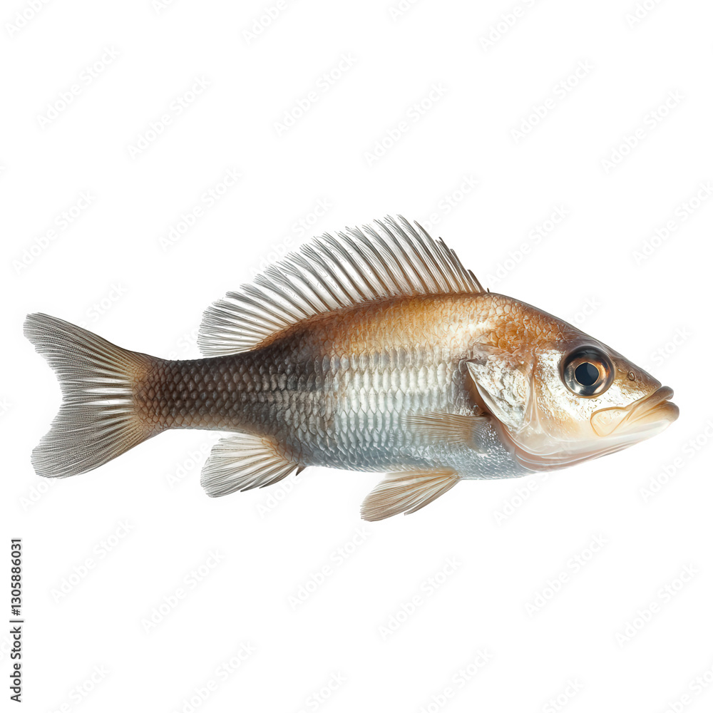 Fototapeta premium a fish. showcasing its detailed features such as scales. fins. and coloration against a plain white background it serves as an educational reference for marine biology or fishing enthusiasts