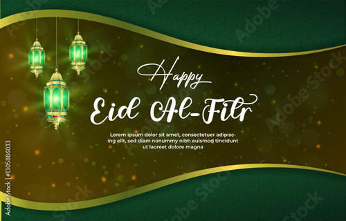 happy eid al fitr template banner with beautiful islamic ornament with green background design 016