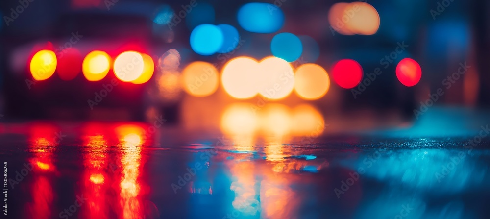 Blurred background of police flashing lights at the crime scene,
Blurred background of police flashing lights at the crime scene,