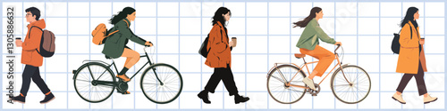 Urban commuting lifestyle illustration, isolated element set vector