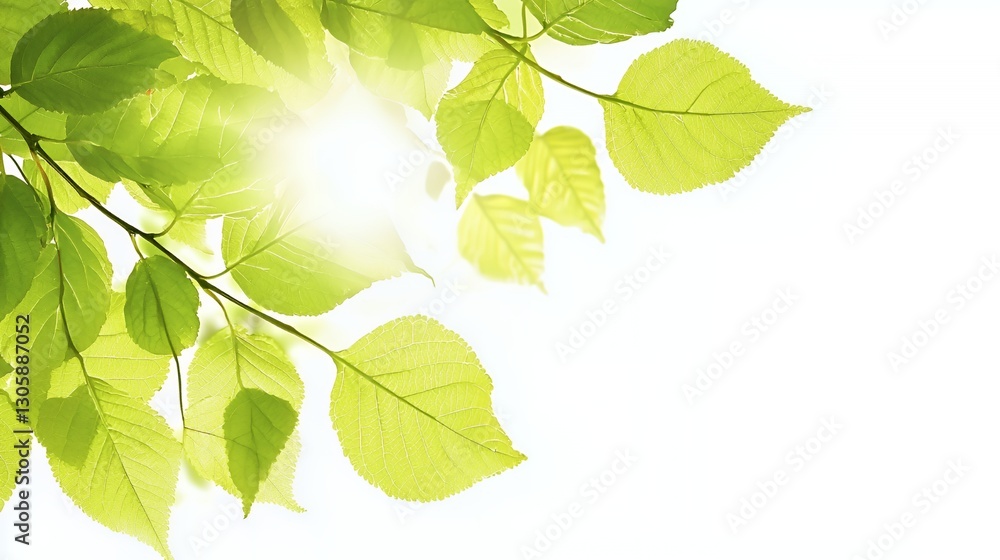Bright Sunlight Illuminating Vibrant Green Leaves on Branch Bright Sunlight Illuminating Vibrant Green Leaves on Branch