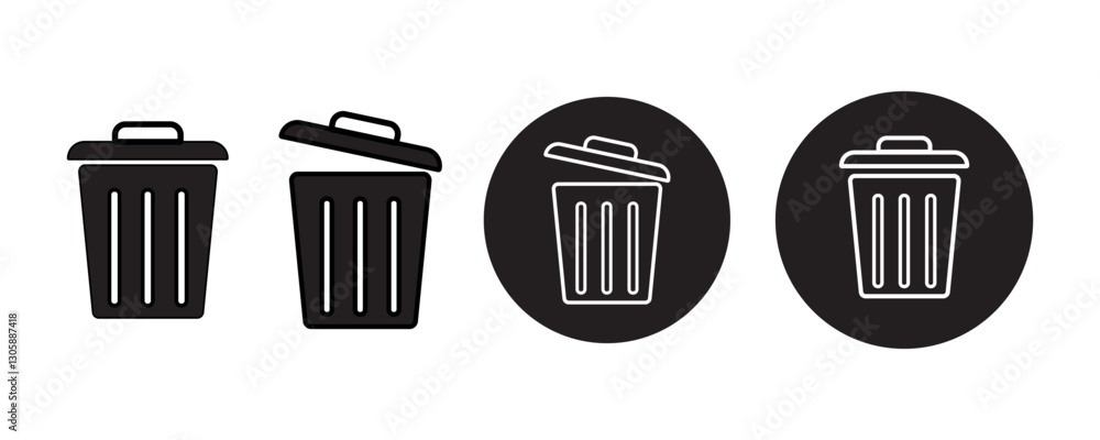 Trash Bin icon set. Recycle bin symbol set. Delete icon set for web, ui, app png and vector illustration on transparent background Trash Bin icon set. Recycle bin symbol set. Delete icon set for web, ui, app png and vector illustration on transparent background