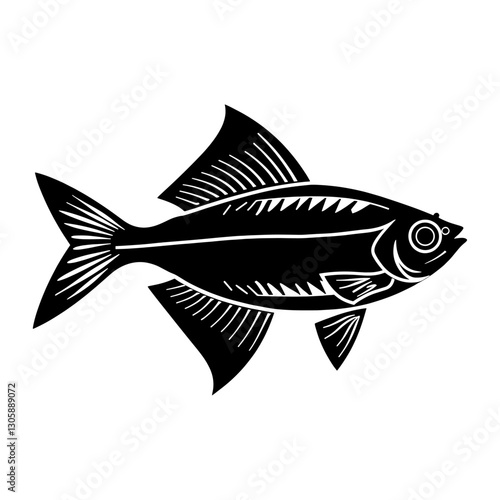 Tiger barb fish silhouette illustration black white vector