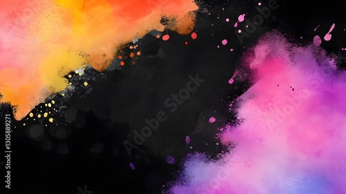 Abstract Watercolor Background Orange Pink Purple Black