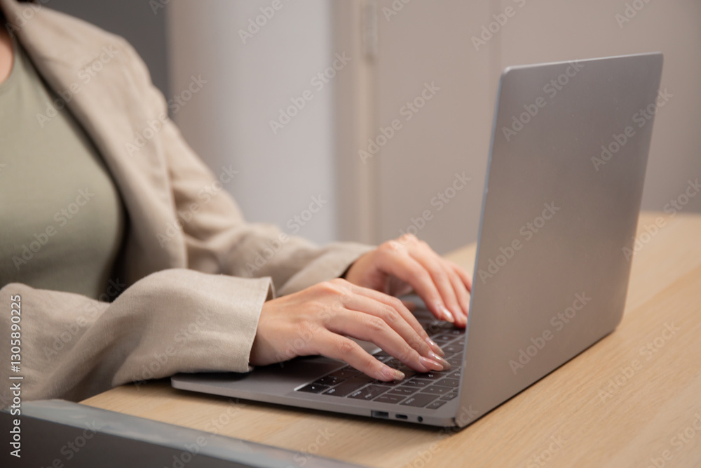 Young asian woman sitting and using laptop computer planning for success in modern office, businesswoman typing and watching notebook with confident, employee working on desk, business concept. Young asian woman sitting and using laptop computer planning for success in modern office, businesswoman typing and watching notebook with confident, employee working on desk, business concept.