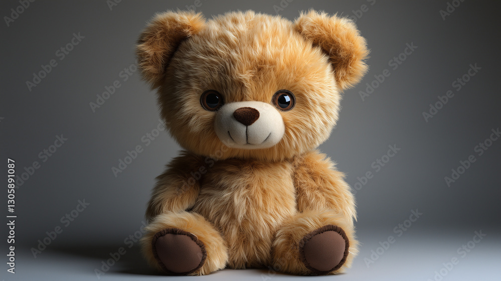 Fototapeta premium Cute Brown Teddy Bear Sitting on a Dark Background, Soft Plush Toy for Children and Nursery Decor