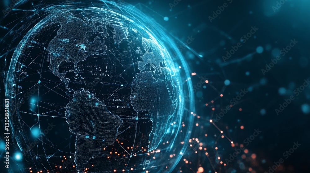 Global Network Digital Earth Composition, Blue and Orange Hues, Connected World Concept Global Connectivity, Digital Globe Global Network Digital Earth Composition, Blue and Orange Hues, Connected World Concept Global Connectivity, Digital Globe