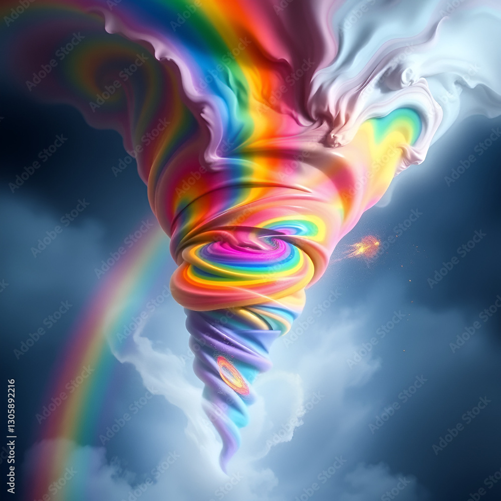 Fototapeta premium Vibrant rainbow tornado swirling with energy , rainbow, colorful, vibrant, tornado, energy, natural, power, dynamic, swirling