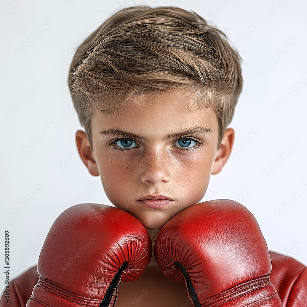 Intense Young Athlete with Red Boxing Gloves Shows Determination and Fitness in Studio Portrait Intense Young Athlete with Red Boxing Gloves Shows Determination and Fitness in Studio Portrait