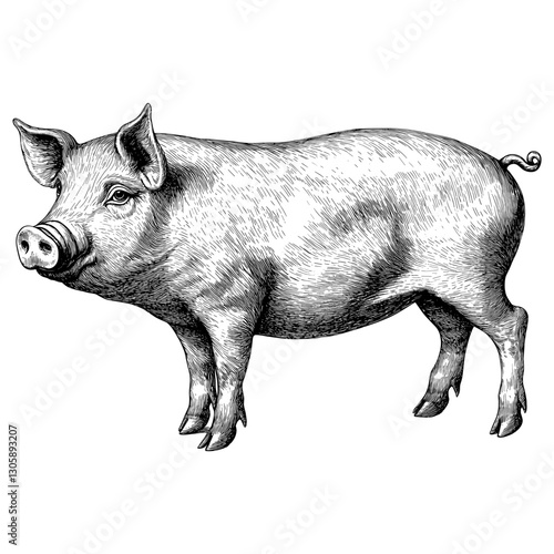 Pig vintage animal black vector
