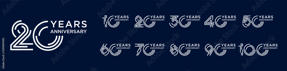 Fototapeta premium collection anniversary 10 to 100 year logo designs. abstract number for celebration event, wedding, greeting card, and invitation, vector illustration