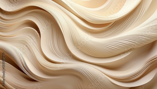 Abstract Beige And Cream Swirling Lines Background, LinkedIn Banner With Flowing Curved Shapes
