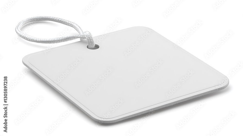 Fototapeta premium Blank White Square Tag with String Loop for Retail
