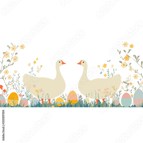 Goose geese pastel floral vector