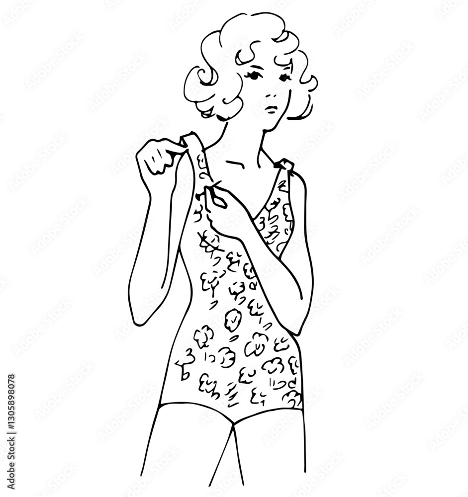 Woman Wearing Bathing Suit, Retro Vector Illustration Woman Wearing Bathing Suit, Retro Vector Illustration