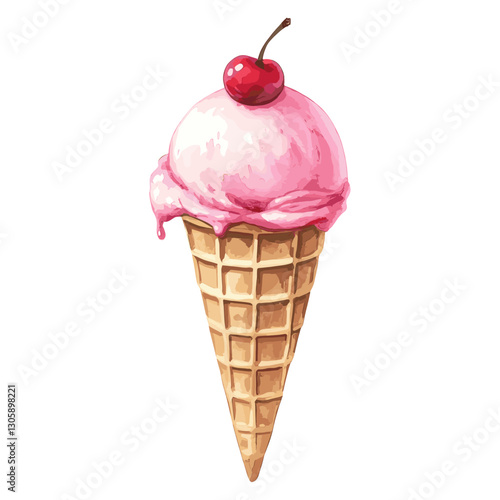 Cherry Ice-cream illustration watercolor dessert vector