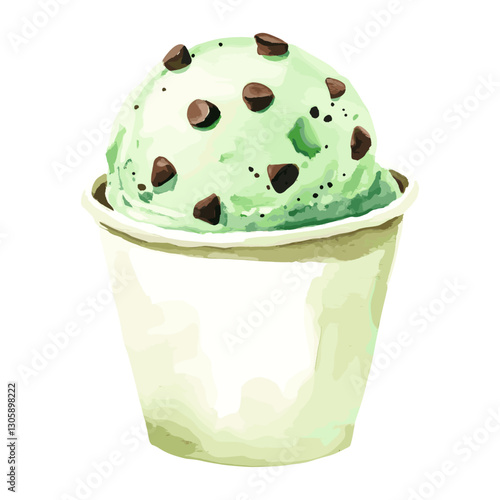 Mint Chocolate Chip Ice-cream illustration watercolor chocolate vector
