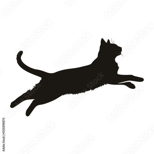 Cat jumping silhouette animal black leaping vector