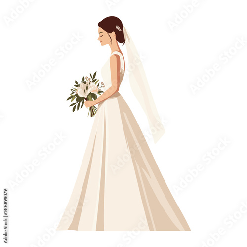Bride in wedding dress illustration flower white vector