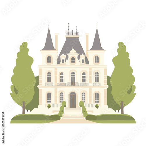 French chateaux architecture illustration building vector