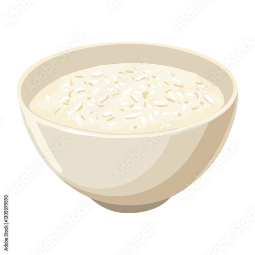 Rice porridge in a bowl illustration minimalist white vector