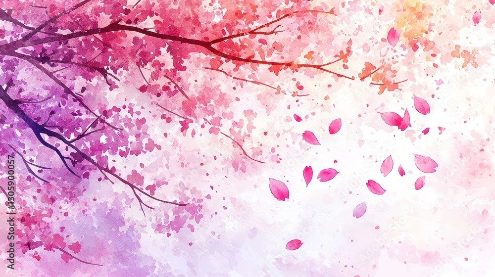 Delicate Pink Blossom Tree with Falling Petals on Soft Background Delicate Pink Blossom Tree with Falling Petals on Soft Background