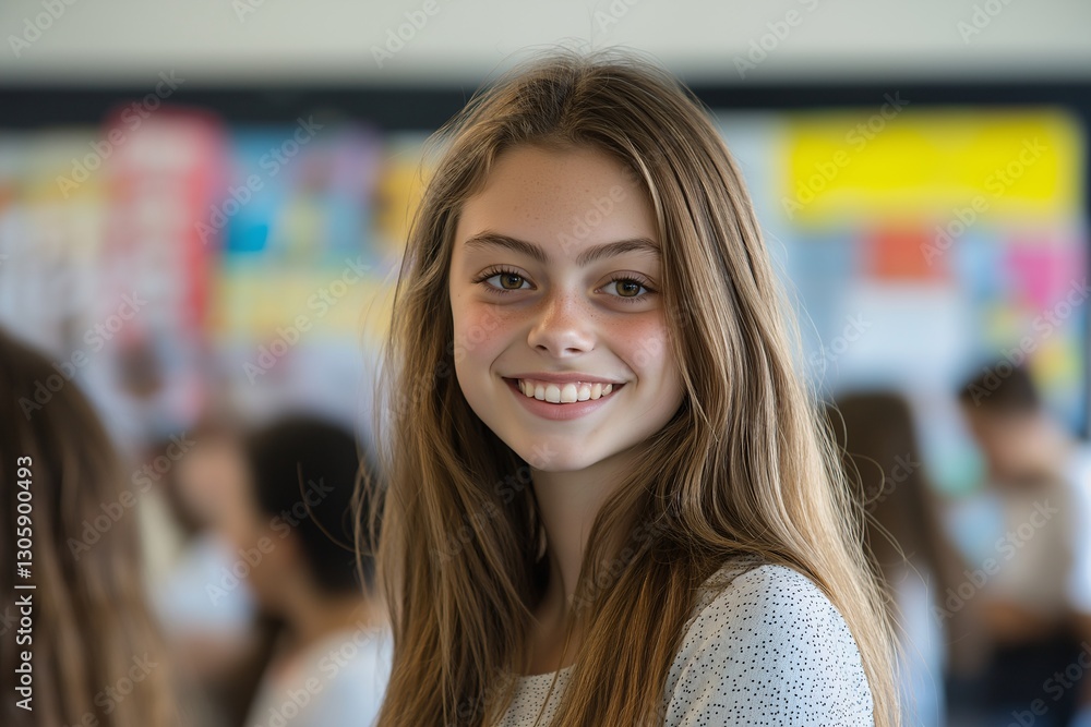 Joyful Teenage Girl in Classroom - Diverse School Environment with Happy Student Vibes and Youthful Energy Joyful Teenage Girl in Classroom - Diverse School Environment with Happy Student Vibes and Youthful Energy