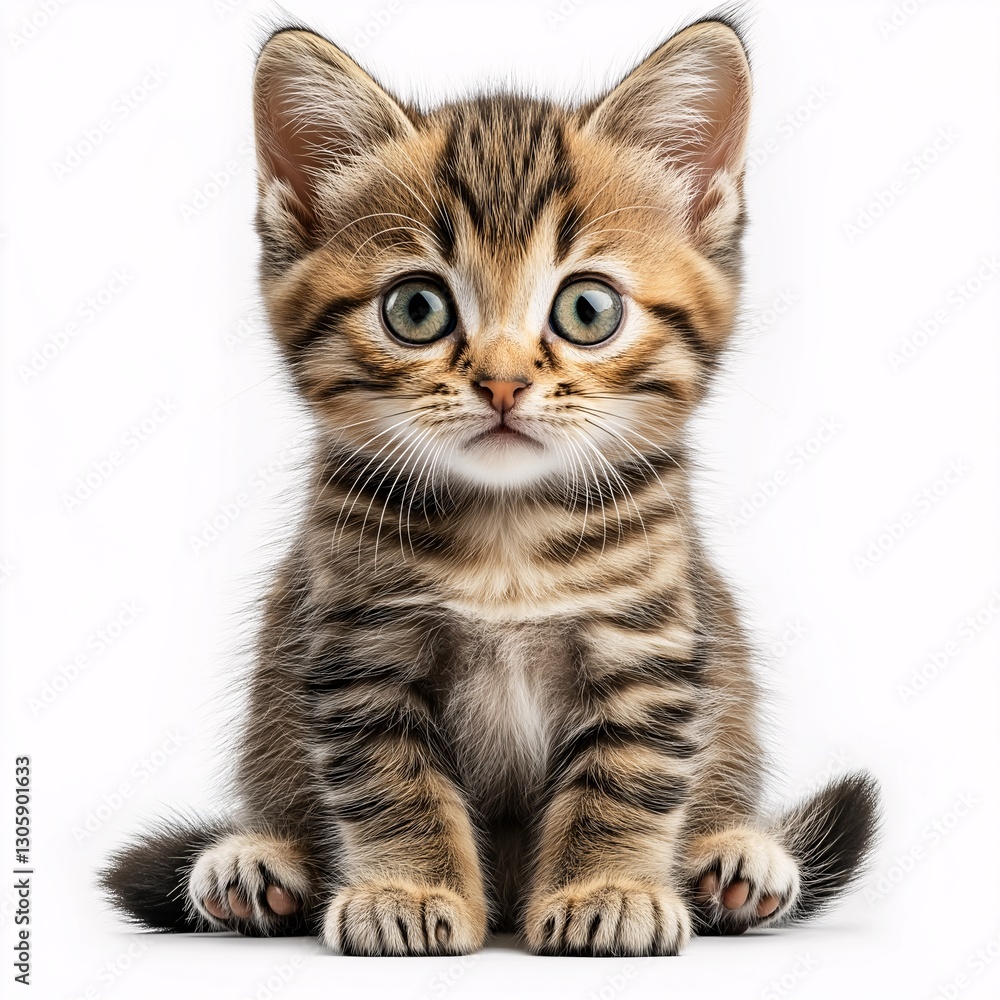 Obraz premium Adorable Young Kitten: Cute Striped Fur & Playful Whiskers - Perfect Domestic Pet Photography