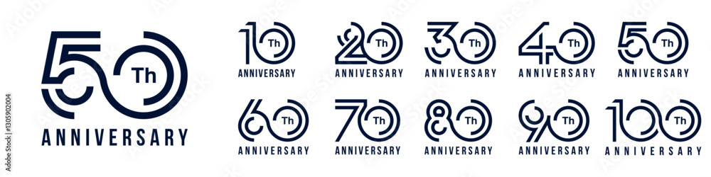 collection anniversary 10 to 100 year logo designs. abstract number for celebration event, wedding, greeting card, and invitation, vector illustration collection anniversary 10 to 100 year logo designs. abstract number for celebration event, wedding, greeting card, and invitation, vector illustration