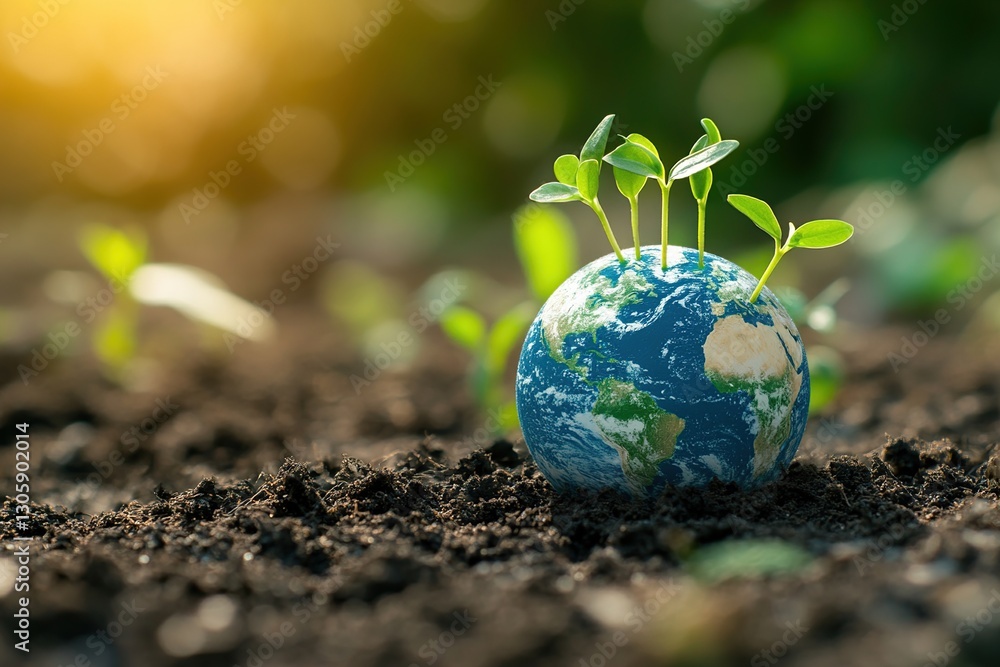 Small Plants Sprouting From a Globe in Rich Soil Small Plants Sprouting From a Globe in Rich Soil