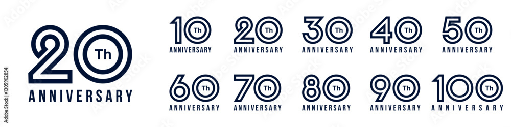 collection anniversary 10 to 100 year logo designs. abstract number for celebration event, wedding, greeting card, and invitation, vector illustration collection anniversary 10 to 100 year logo designs. abstract number for celebration event, wedding, greeting card, and invitation, vector illustration