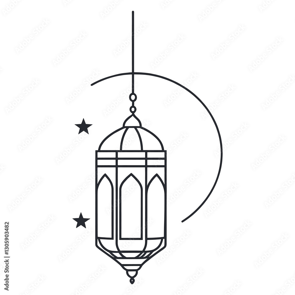 Islamic lantern with moon star illustration minimalist design vector Islamic lantern with moon star illustration minimalist design vector