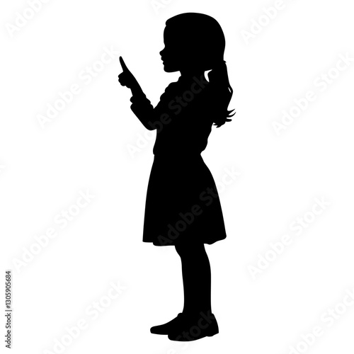 Girl pointing finger up silhouette child black vector