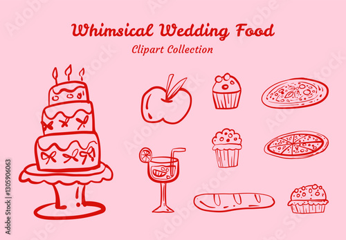 Whimsical Wedding Food Clipart for Elegant Reception Events Design Graphics Bundle