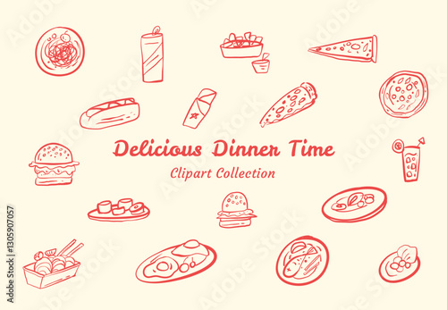 Dinner Time Graphics Set Home Cooking Design Theme For Family Digital Art Collection Assets