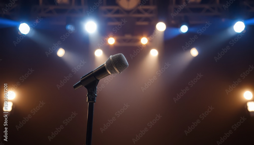 Obraz premium Mic on stage live performance concert venue dramatic lighting close-up view artistic expression