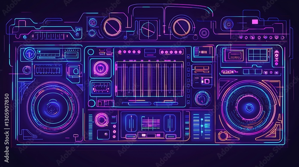 Fototapeta premium Futuristic Boombox Neon Design.
