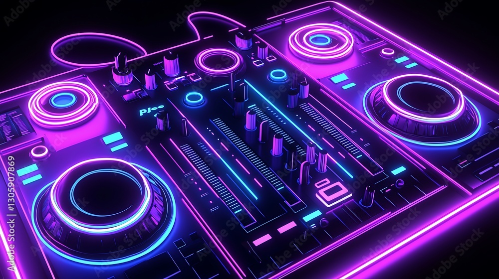 Fototapeta premium Neon DJ Mixer Console.