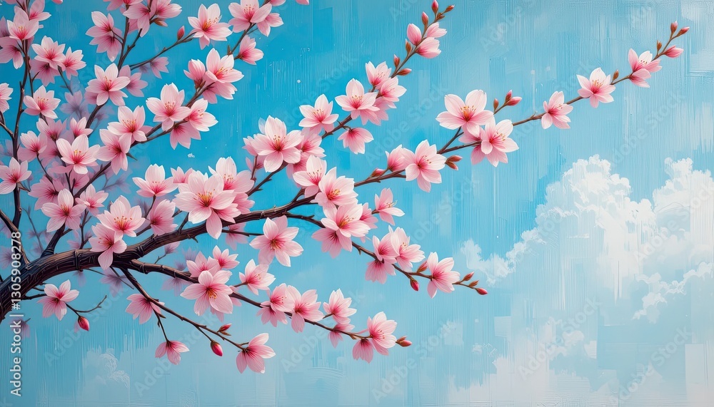 Cherry blossom branch spring sky digital art nature close-up serenity Cherry blossom branch spring sky digital art nature close-up serenity