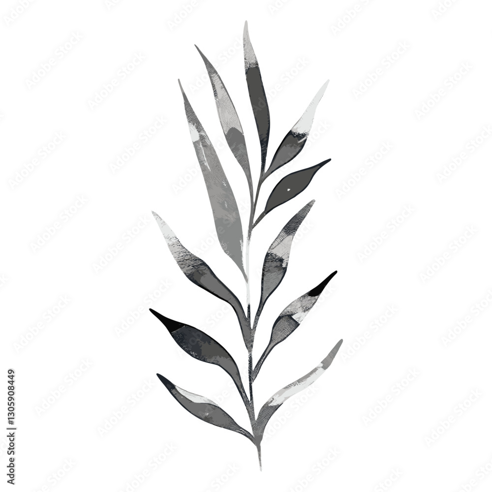 Fototapeta premium Leaf Fern leaves shape brush stroke black white art vector