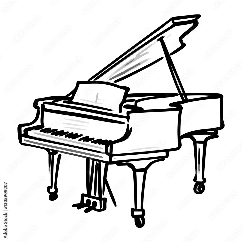 Hand drawn individual Grand piano elegant grand black vector Hand drawn individual Grand piano elegant grand black vector