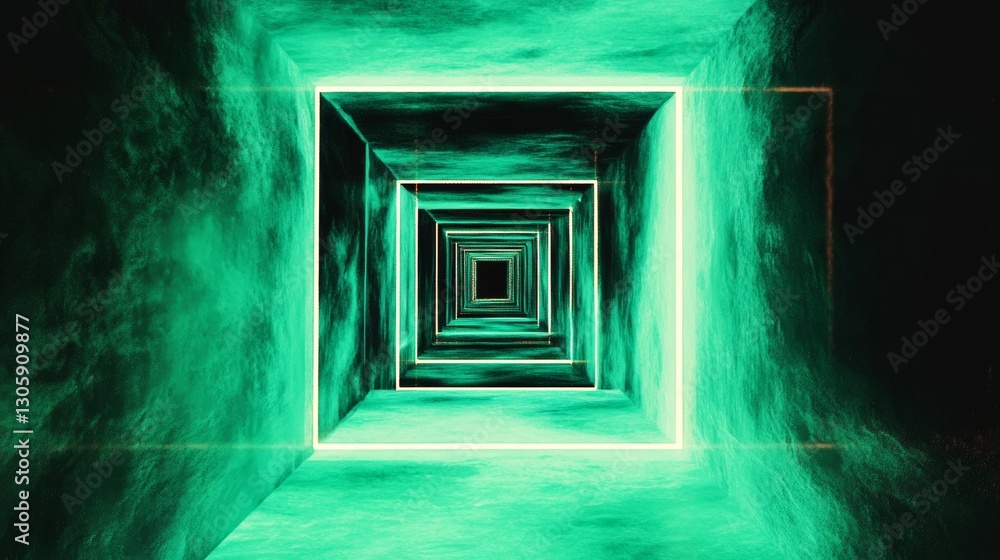 Obraz premium Abstract image of a neon green tunnel, creating an otherworldly, futuristic atmosphere.